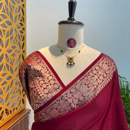 Maroon Soft Organza Banarasi Saree