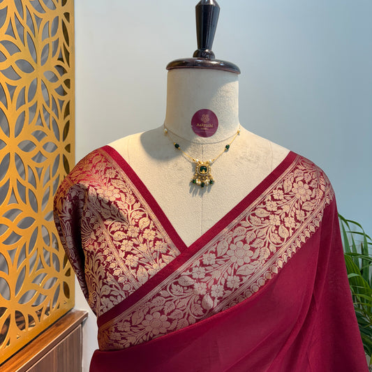 Maroon Soft Organza Banarasi Saree
