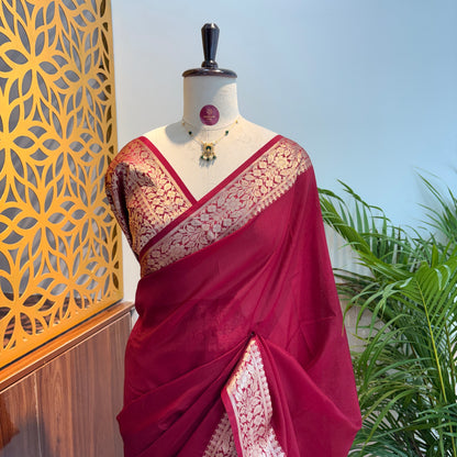 Maroon Soft Organza Banarasi Saree