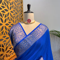Royal Blue Soft Organza Banarasi Saree