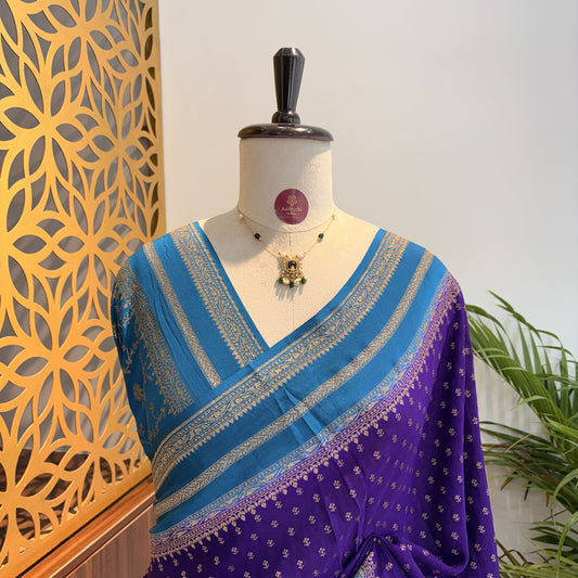 Purple Banarasi Pure Crepe Saree