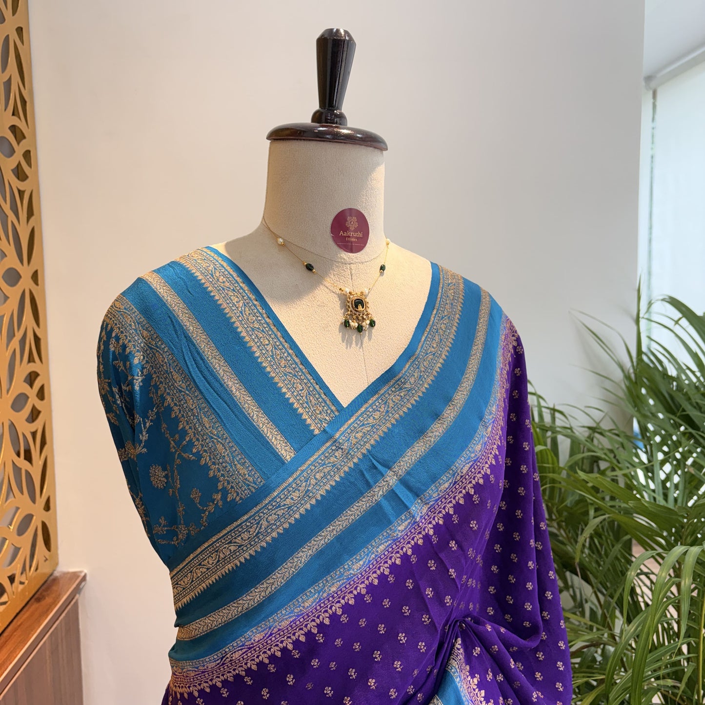 Purple Banarasi Pure Crepe Saree