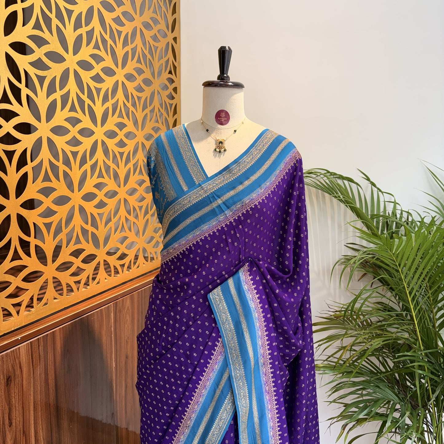 Purple Banarasi Pure Crepe Saree
