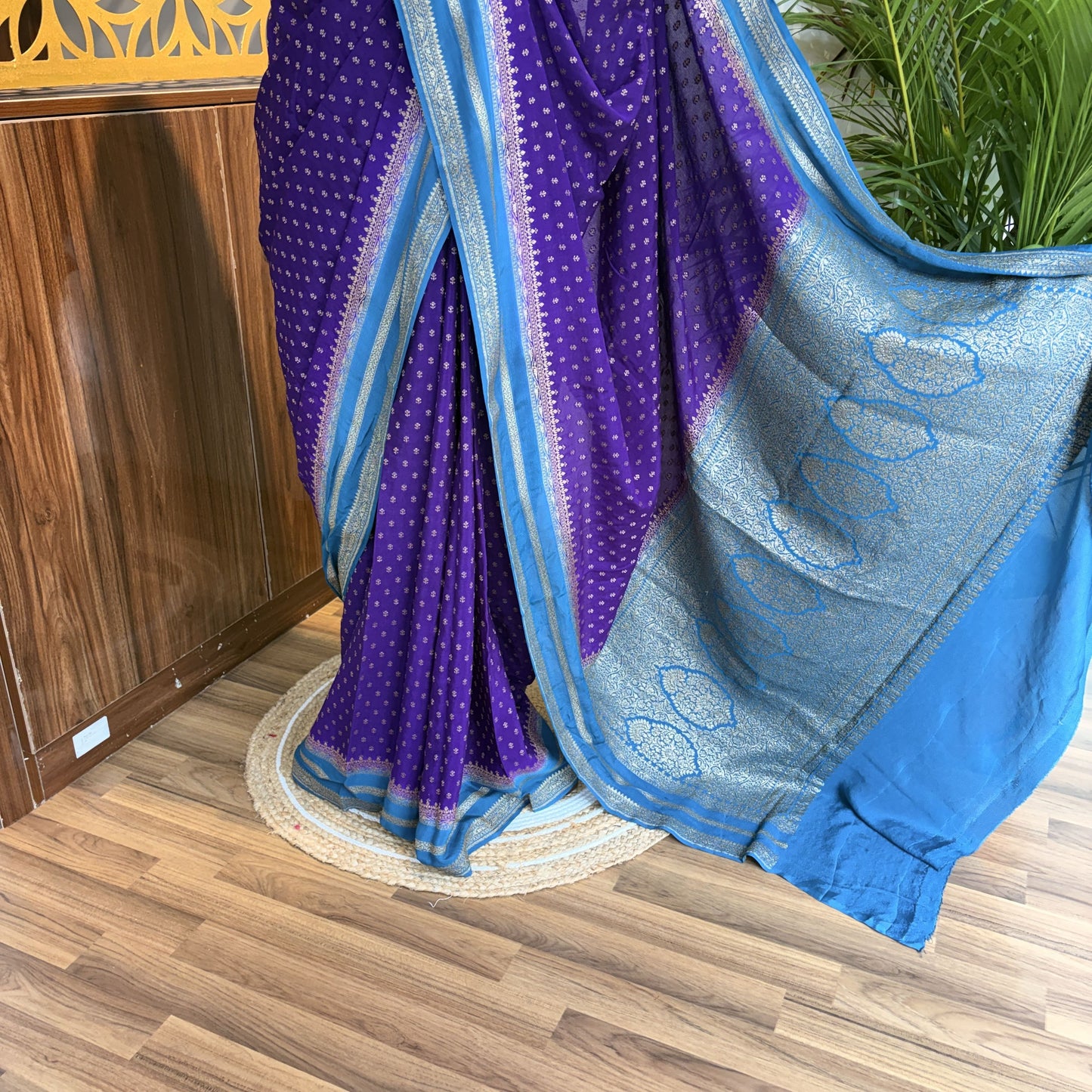Purple Banarasi Pure Crepe Saree