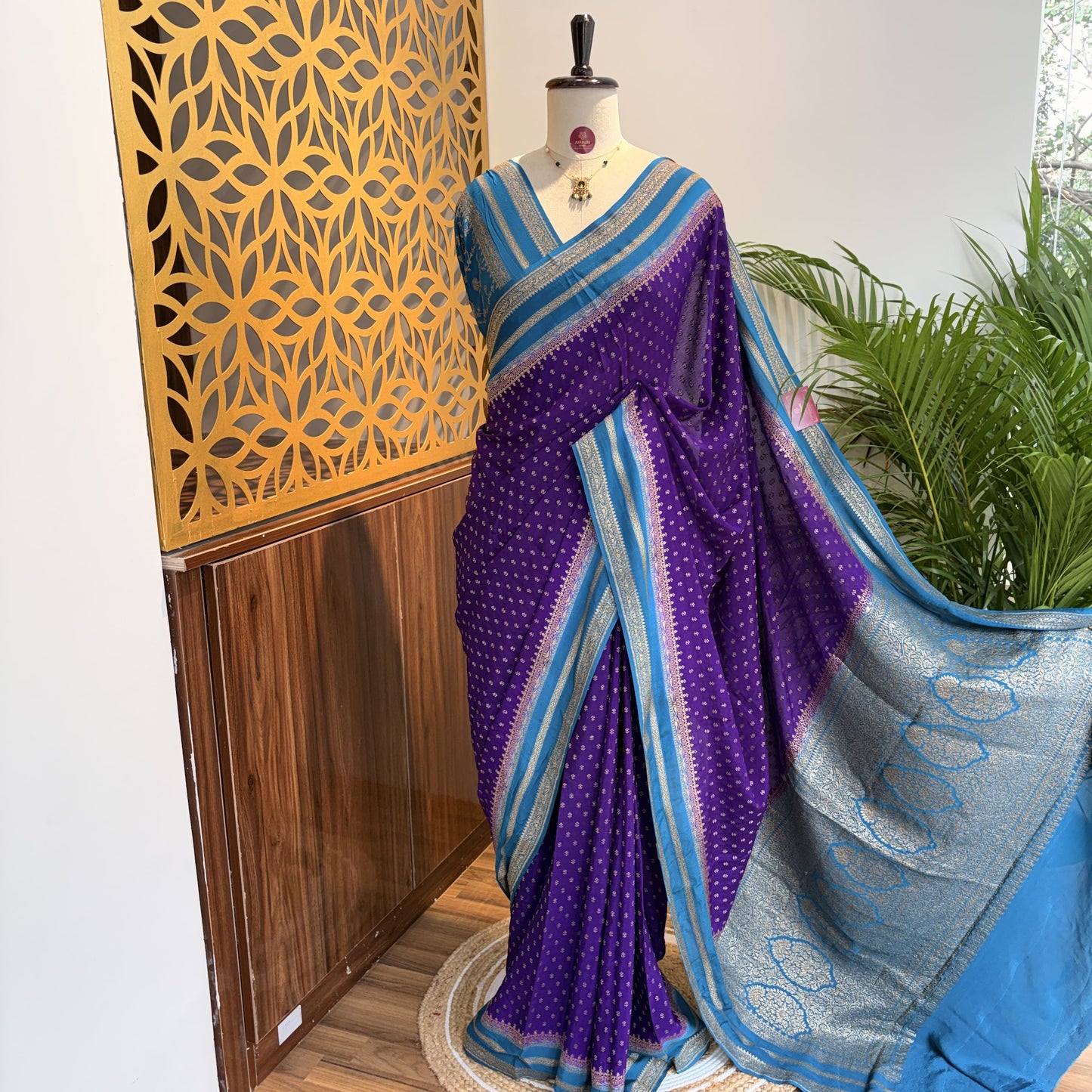 Purple Banarasi Pure Crepe Saree