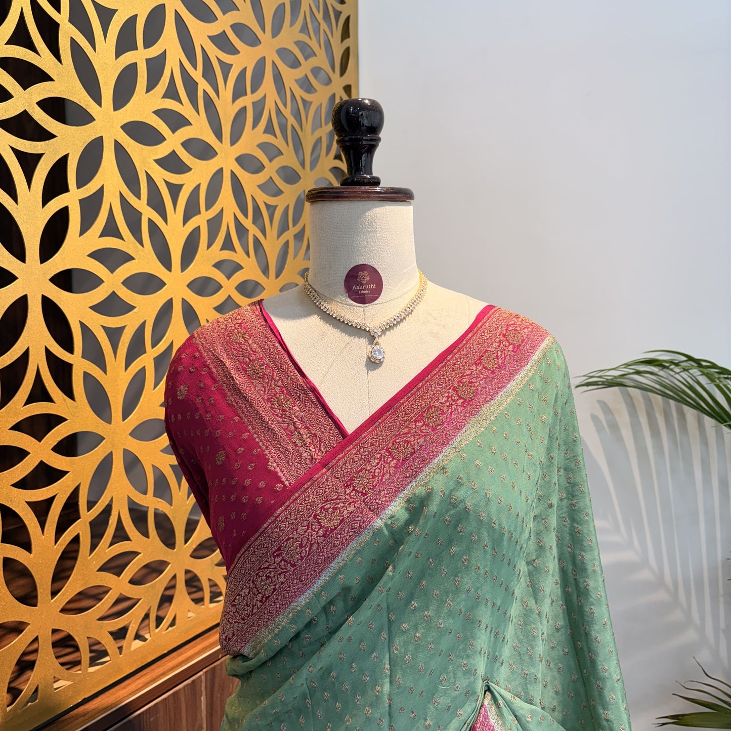 Pastel Green Banarasi Pure Crepe Saree