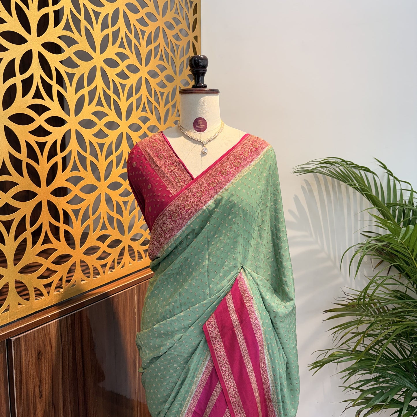 Pastel Green Banarasi Pure Crepe Saree
