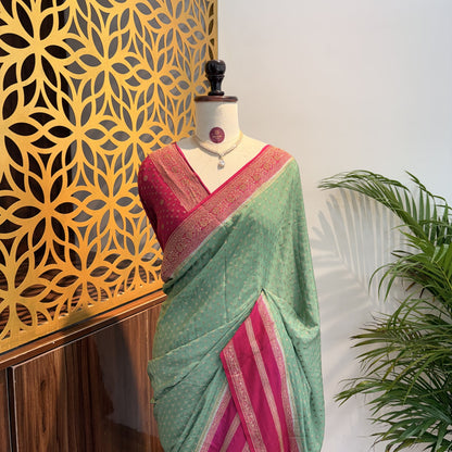 Pastel Green Banarasi Pure Crepe Saree