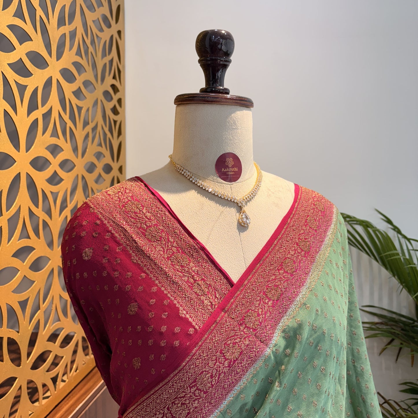 Pastel Green Banarasi Pure Crepe Saree