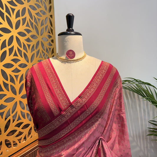 Pastel Pink Banarasi Pure Crepe Saree