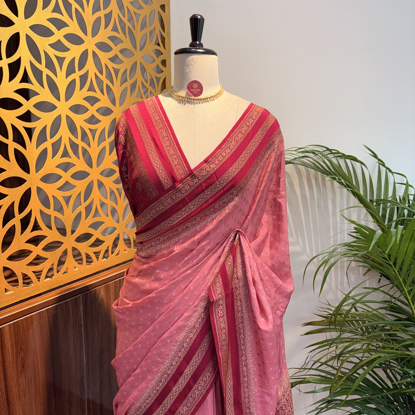 Pastel Pink Banarasi Pure Crepe Saree