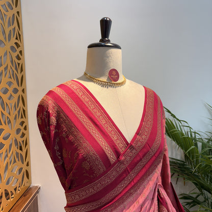Pastel Pink Banarasi Pure Crepe Saree