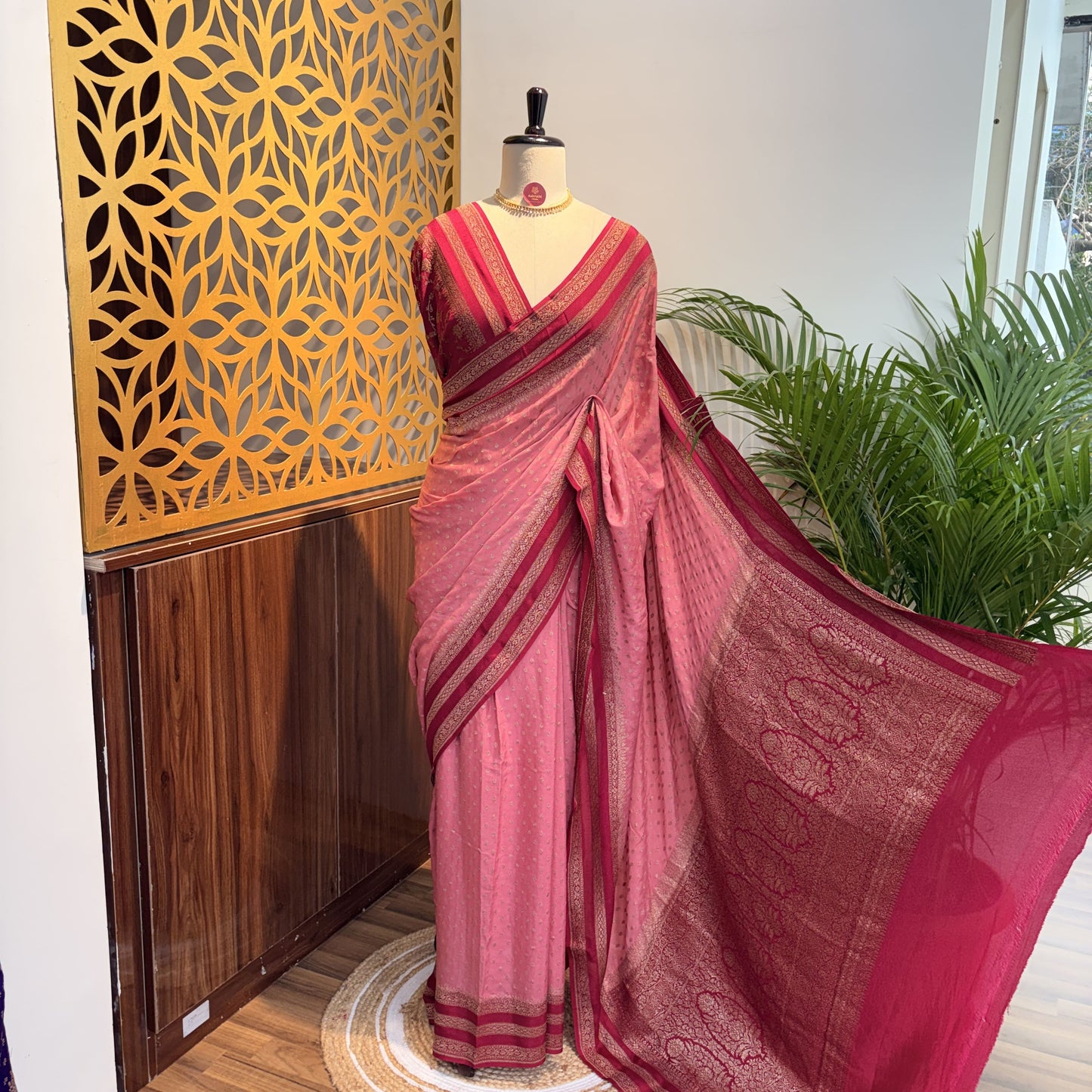 Pastel Pink Banarasi Pure Crepe Saree