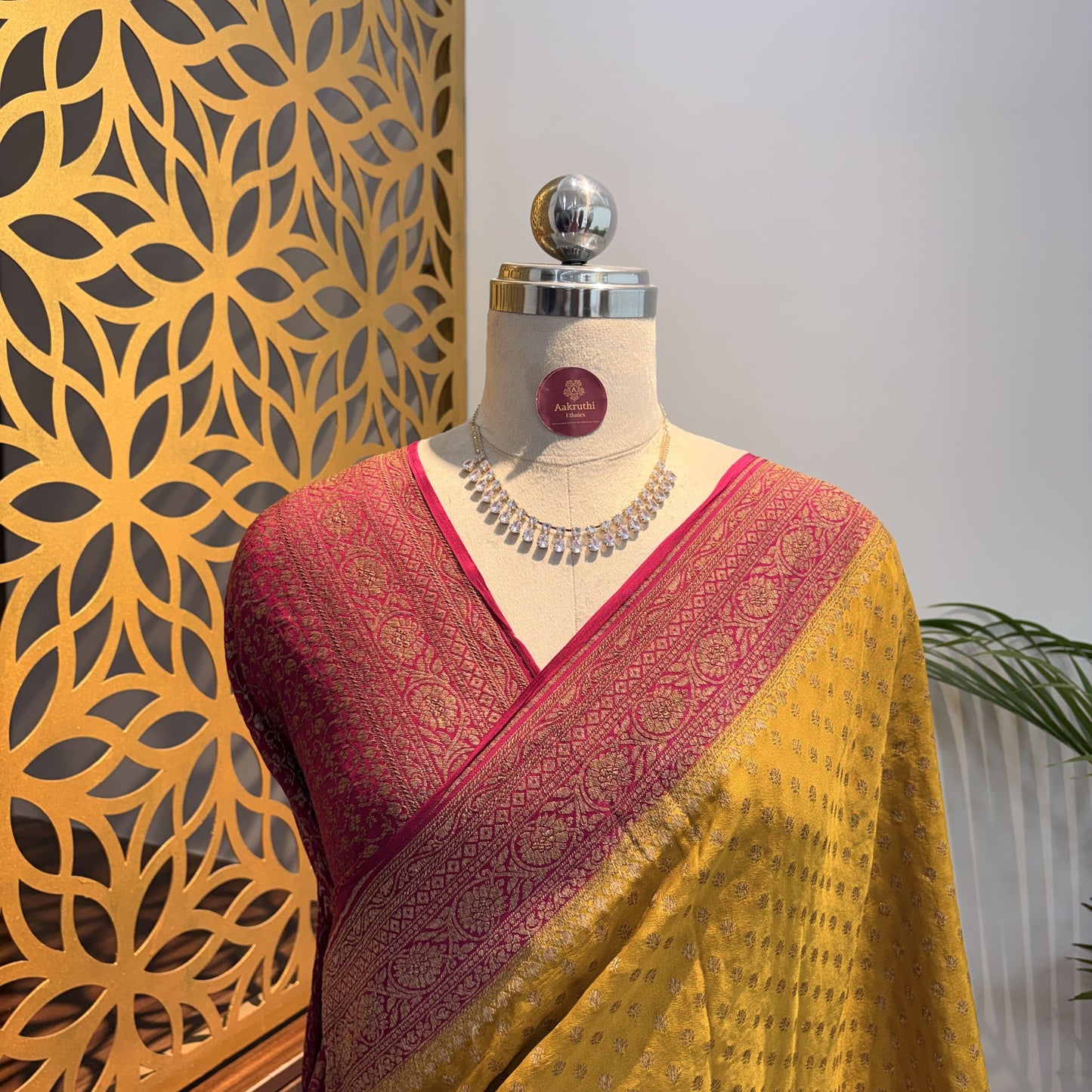 Yellow Banarasi Pure Crepe Saree