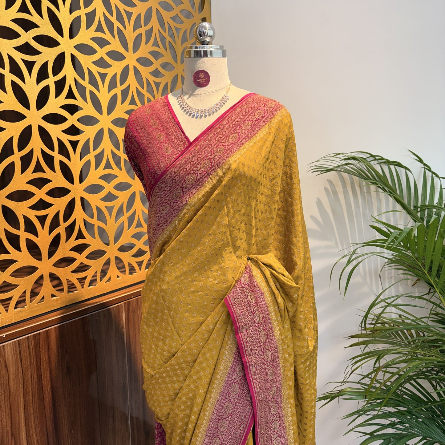 Yellow Banarasi Pure Crepe Saree