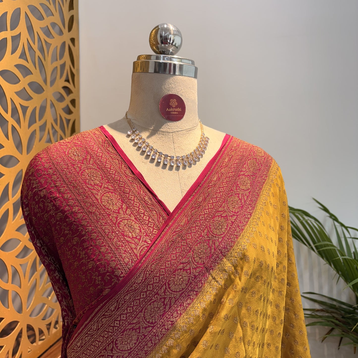 Yellow Banarasi Pure Crepe Saree