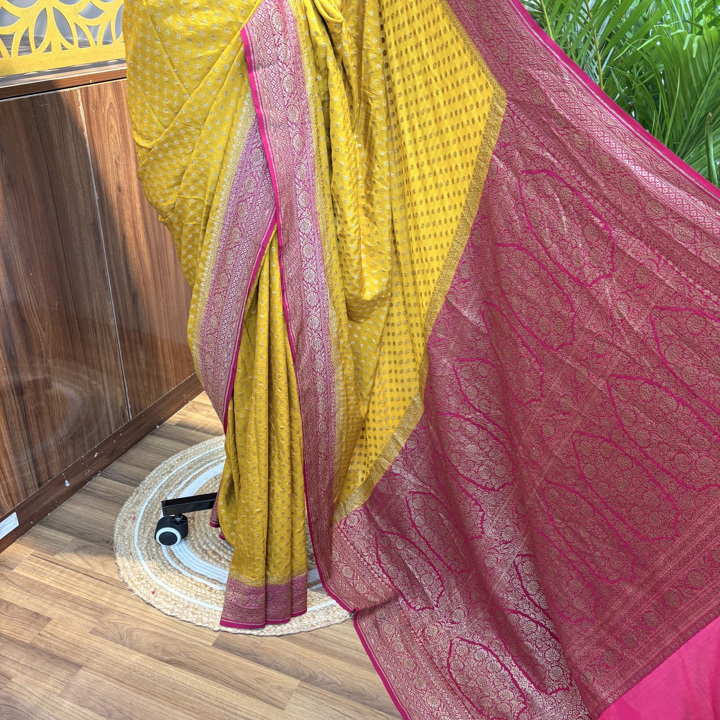 Yellow Banarasi Pure Crepe Saree
