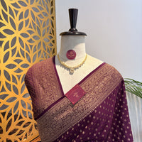 Wine Banarasi Pure Crepe Saree – woven (zari) work			