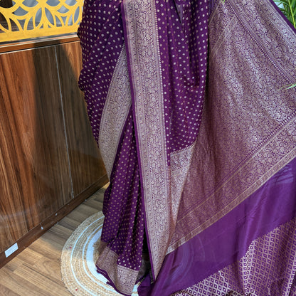 Wine Banarasi Pure Crepe Saree – woven (zari) work			