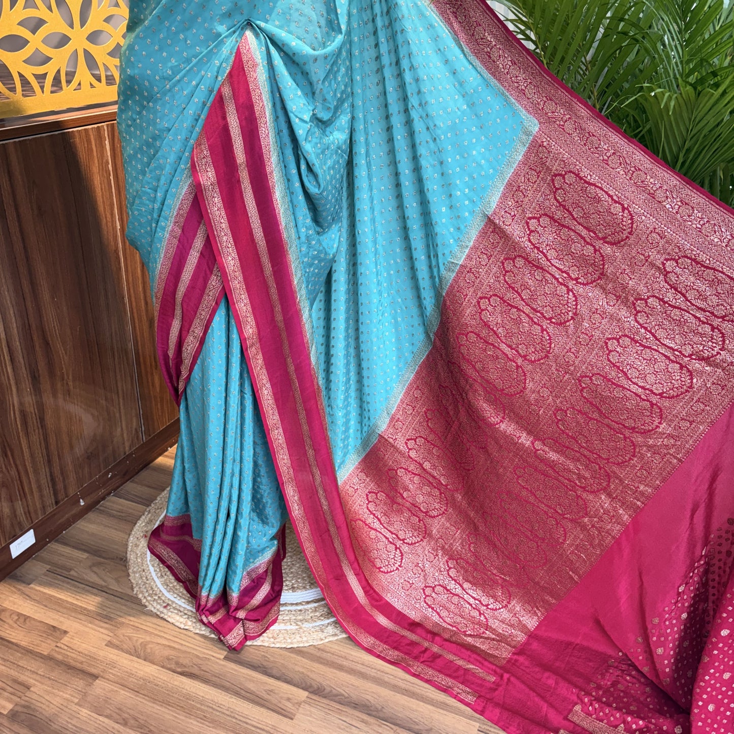 Pastel Blue Banarasi Pure Crepe Saree