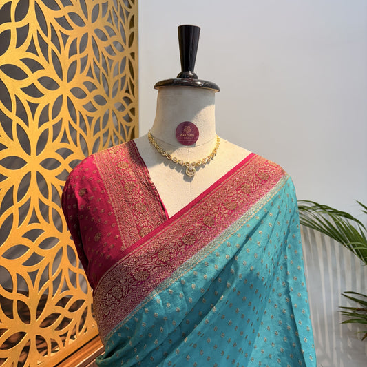 Pastel Blue Banarasi Pure Crepe Saree