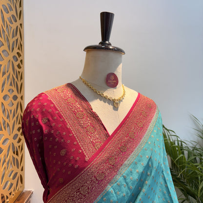 Pastel Blue Banarasi Pure Crepe Saree