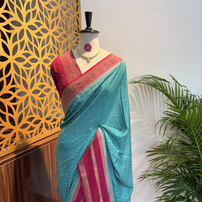 Pastel Blue Banarasi Pure Crepe Saree