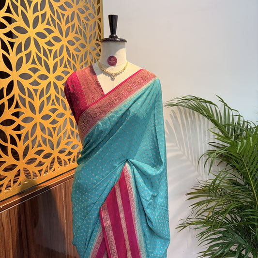Pastel Blue Banarasi Pure Crepe Saree