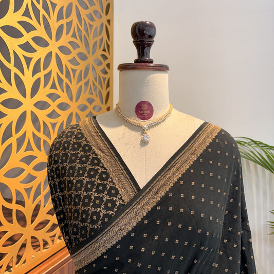 Black Banarasi Pure Crepe Saree