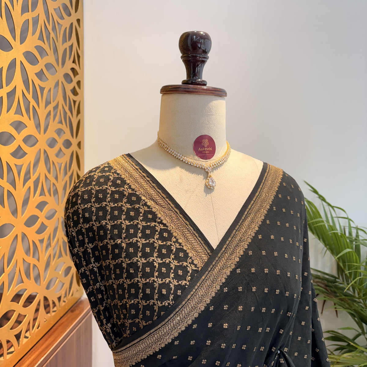 Black Banarasi Pure Crepe Saree