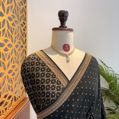Black Banarasi Pure Crepe Saree