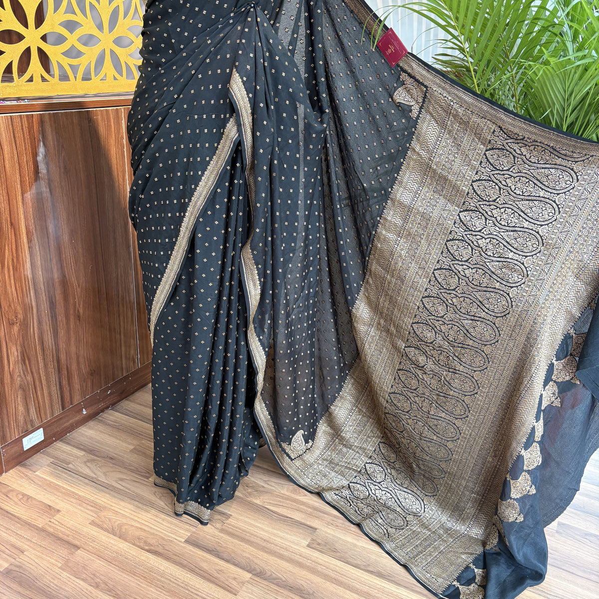 Black Banarasi Pure Crepe Saree