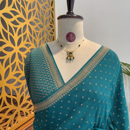 Rama Green Banarasi Pure Crepe Saree
