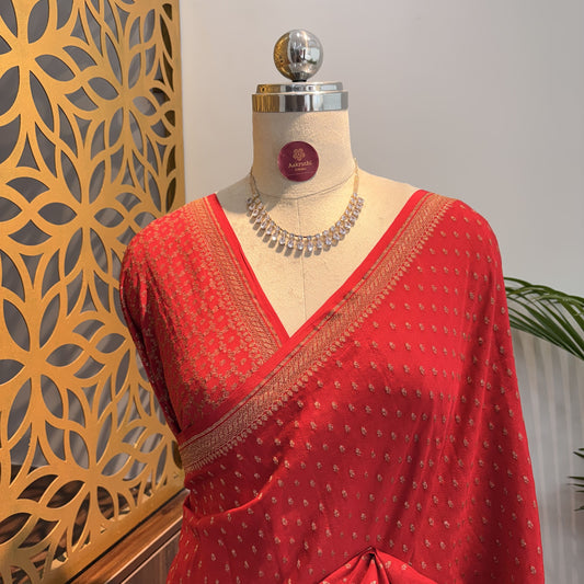 Red Banarasi Pure Crepe Saree