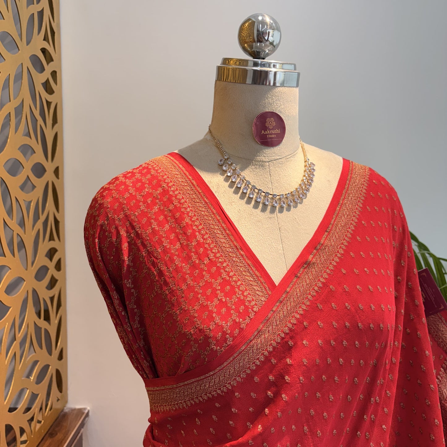 Red Banarasi Pure Crepe Saree