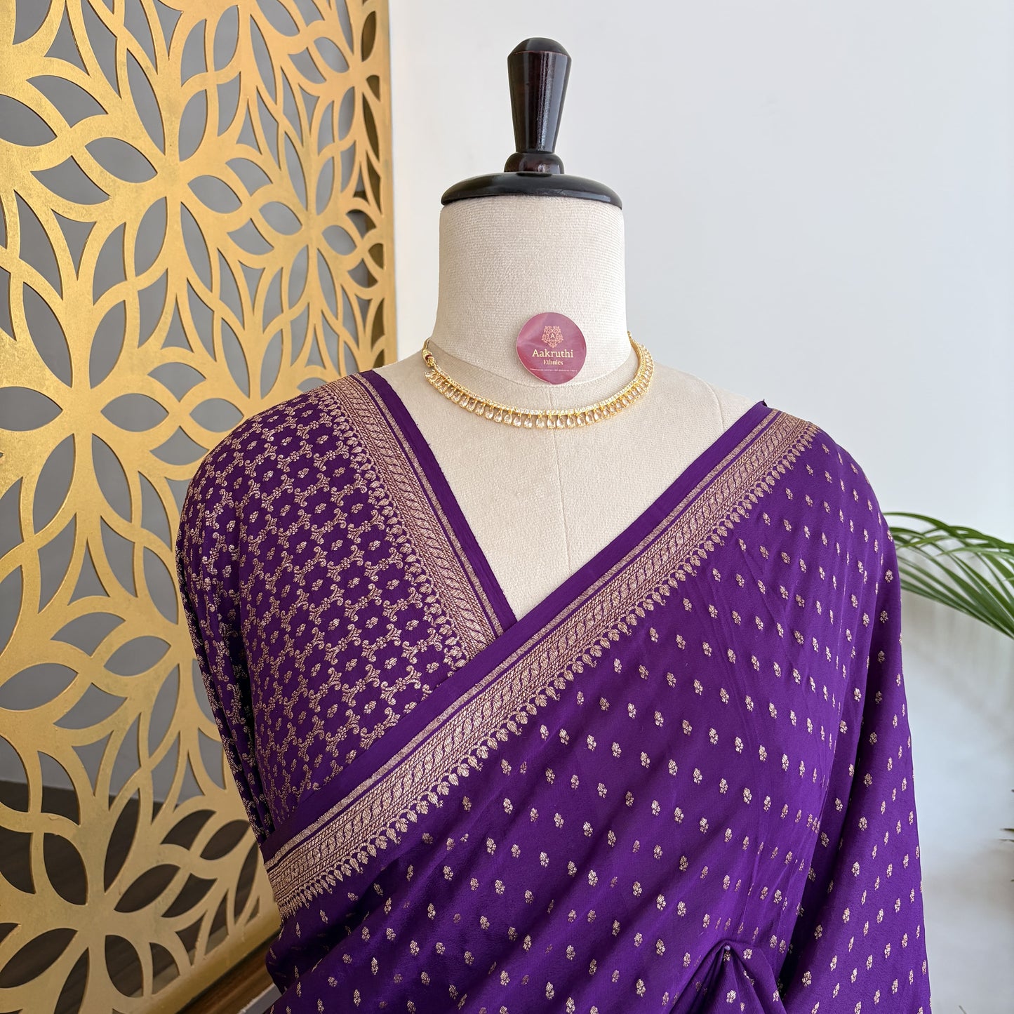 Purple Banarasi Pure Crepe Saree