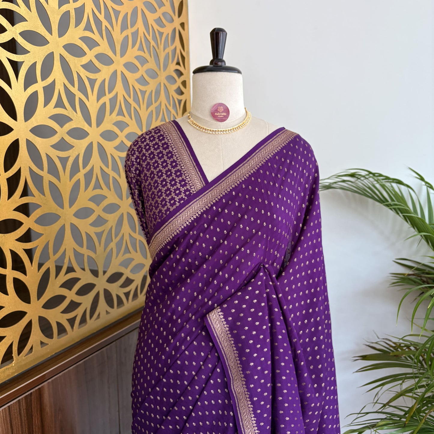 Purple Banarasi Pure Crepe Saree