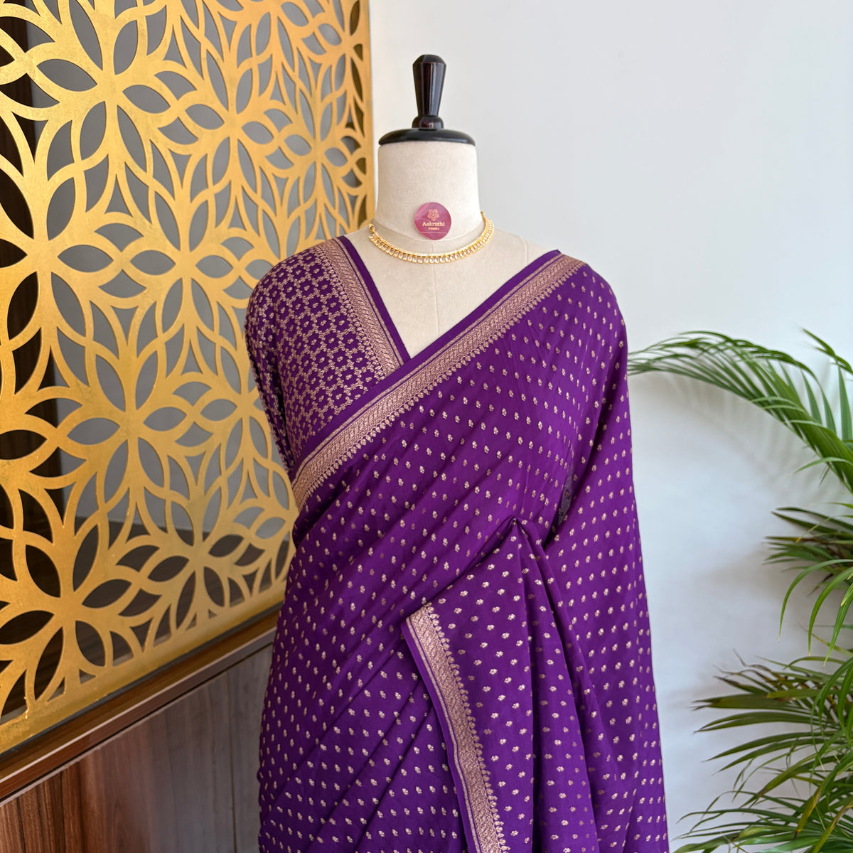 Purple Banarasi Pure Crepe Saree