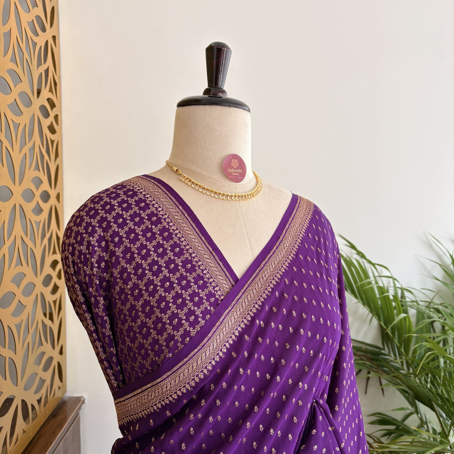 Purple Banarasi Pure Crepe Saree
