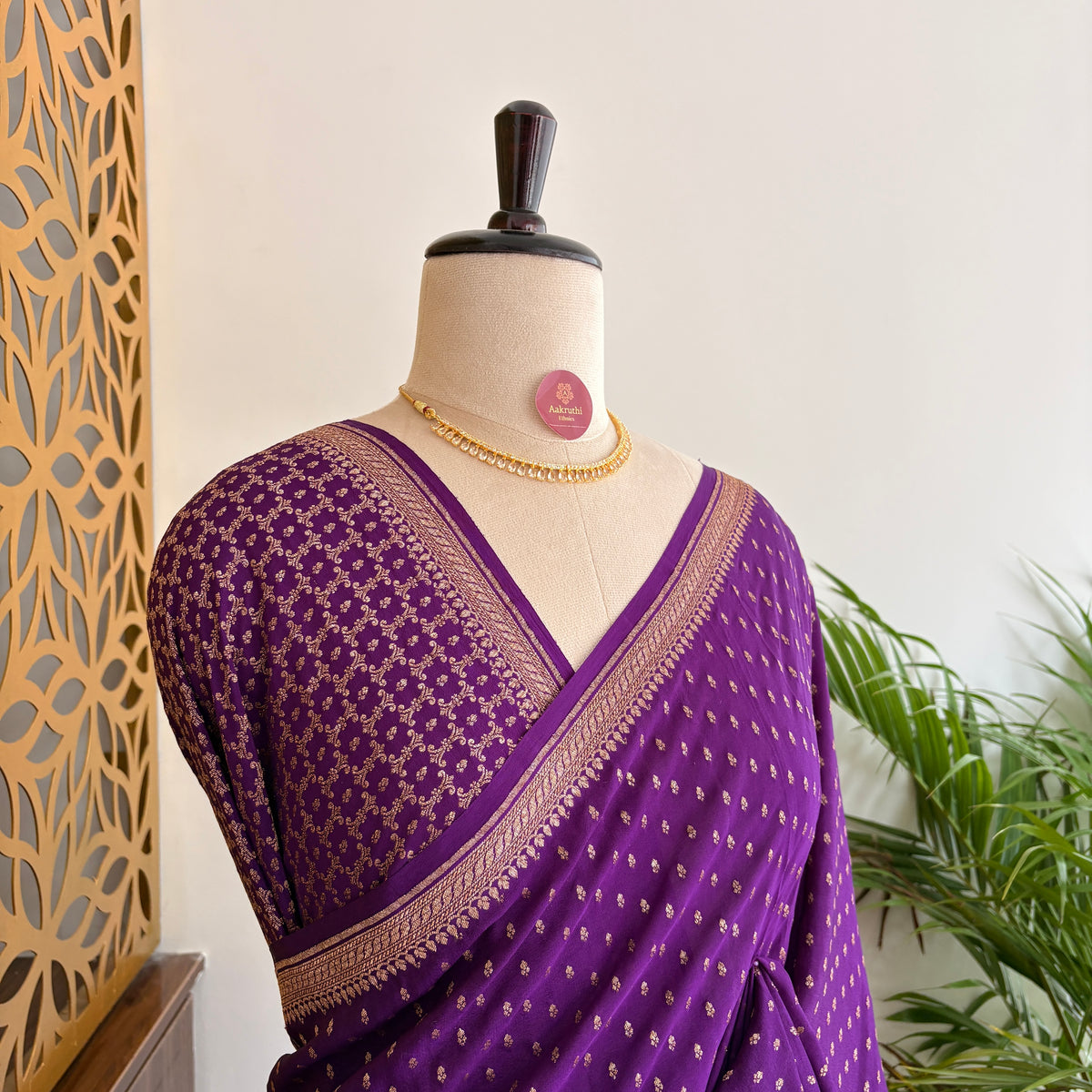 Purple Banarasi Pure Crepe Saree