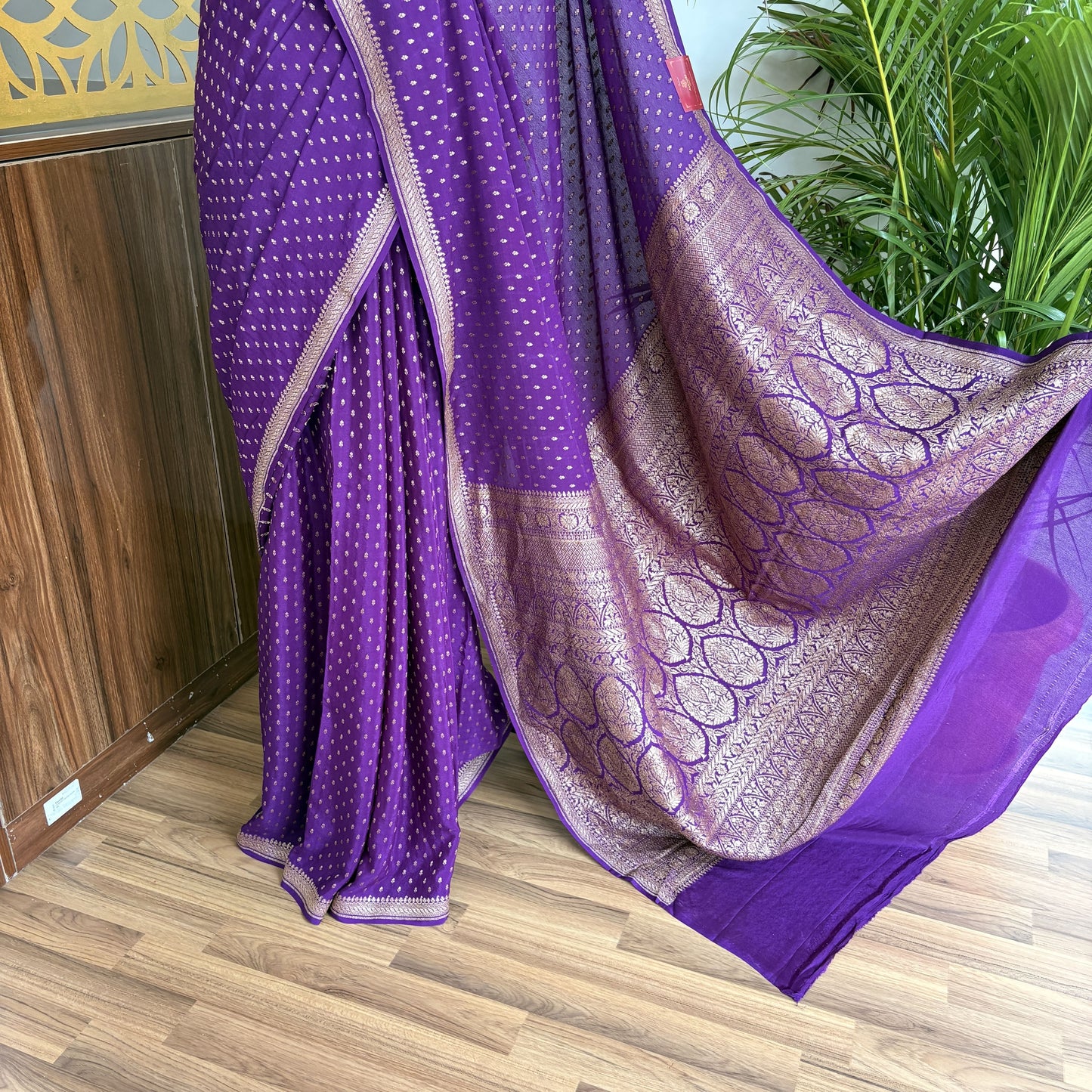 Purple Banarasi Pure Crepe Saree
