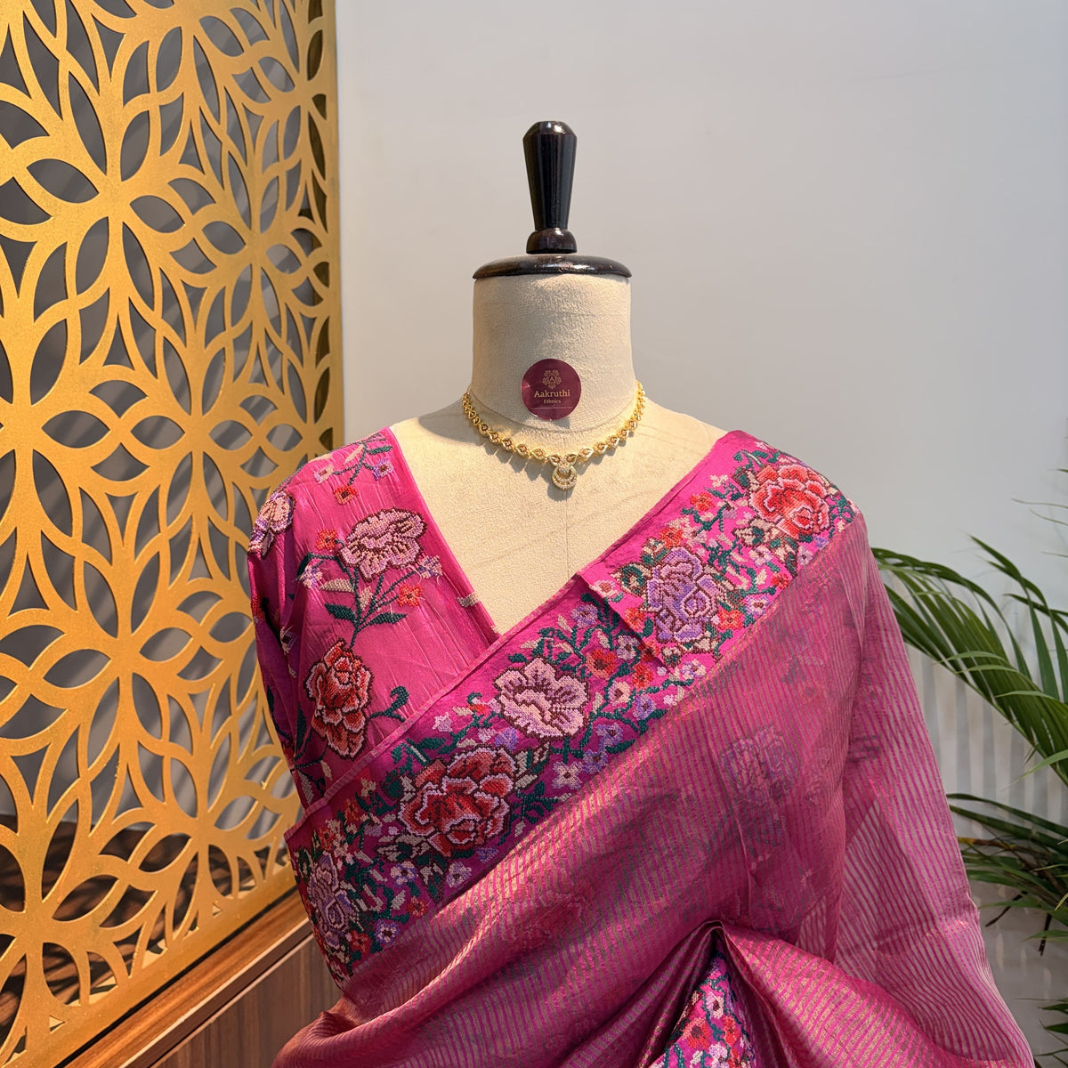 Pink Pure Tissue Embroidered Saree