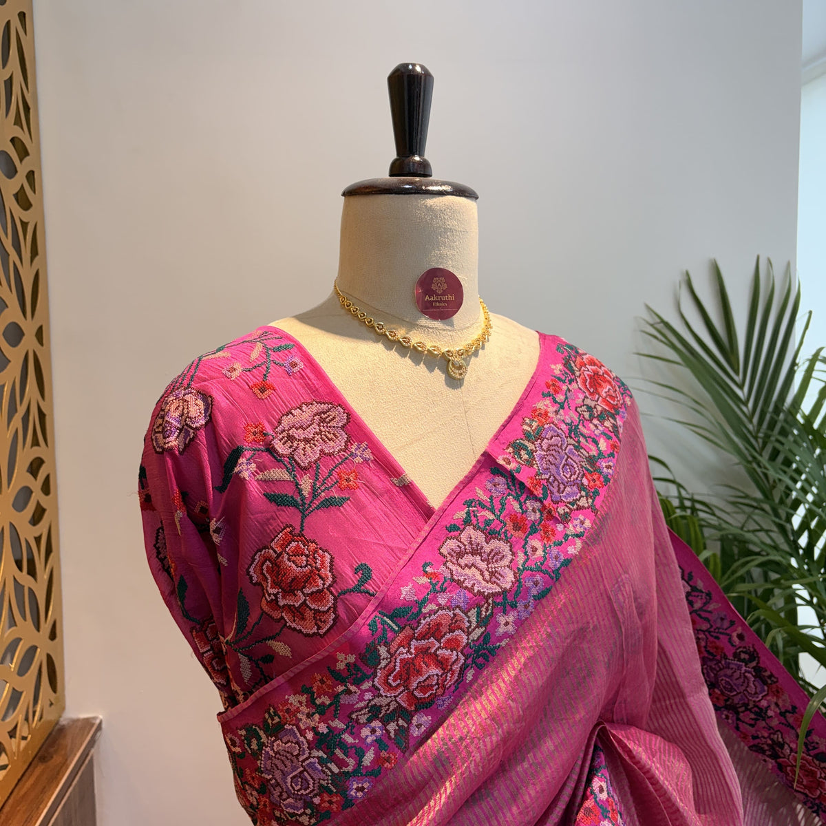 Pink Pure Tissue Embroidered Saree