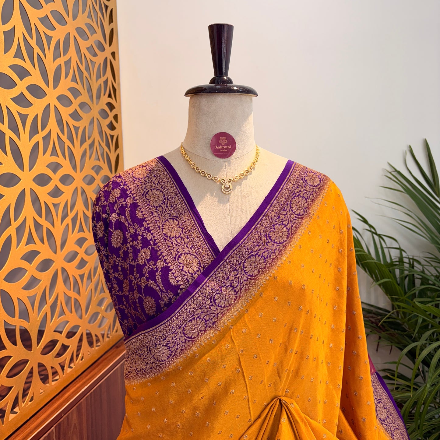 Yellow Banarasi Pure Crepe Saree