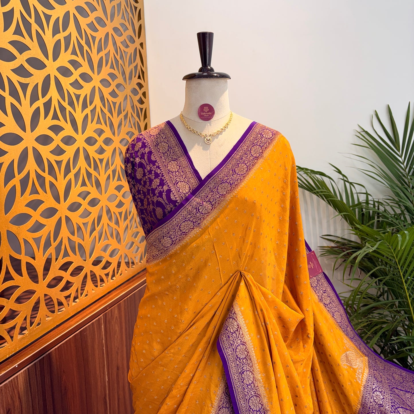 Yellow Banarasi Pure Crepe Saree