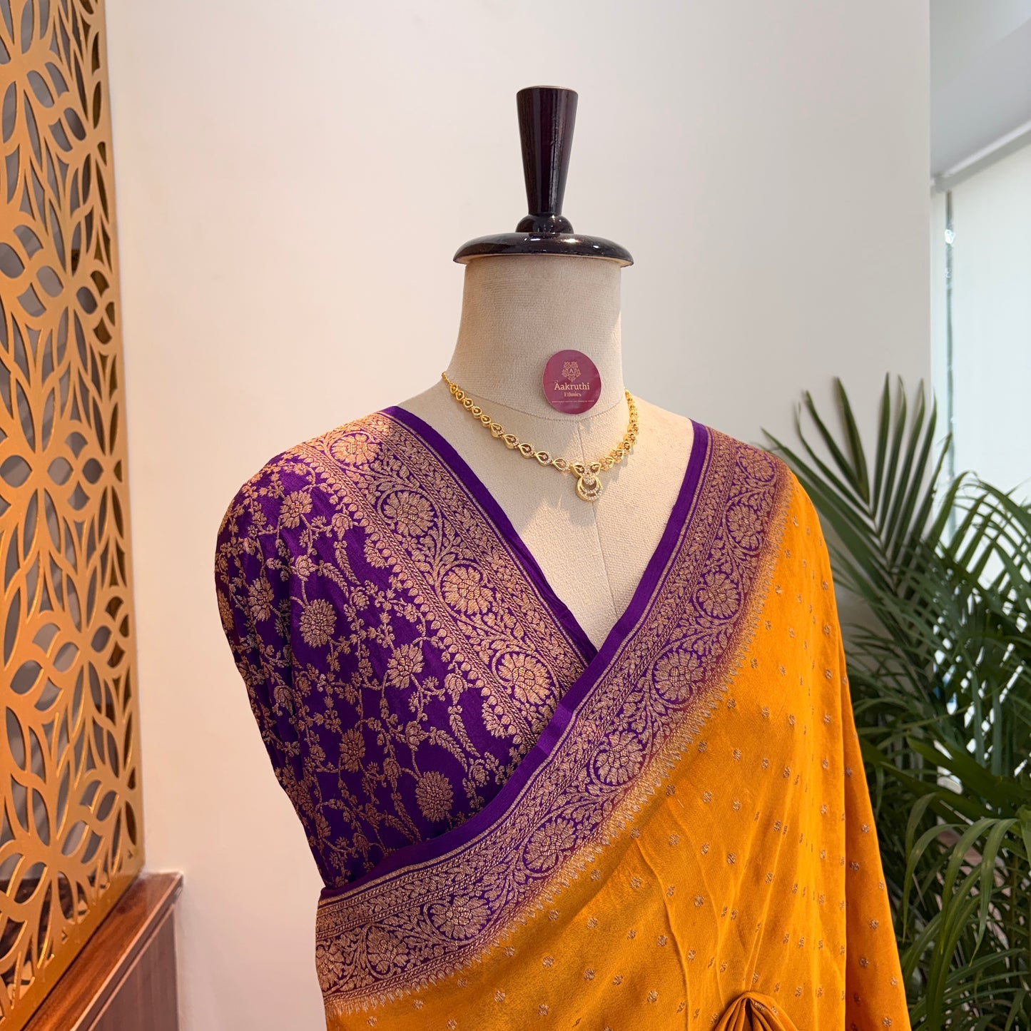 Yellow Banarasi Pure Crepe Saree
