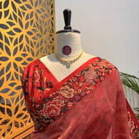 Red Pure Tissue Embroidered Saree