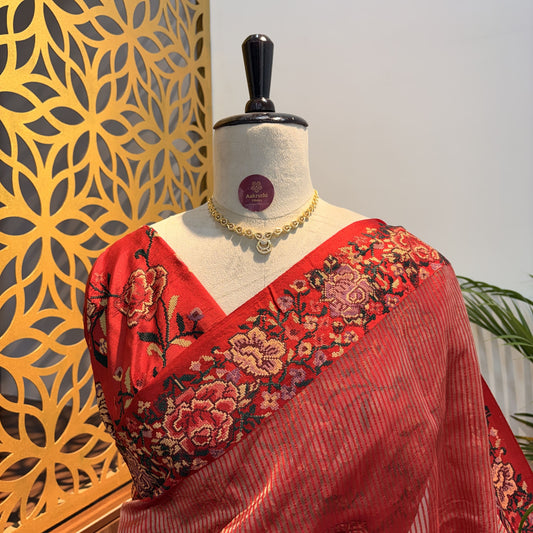 Red Pure Tissue Embroidered Saree