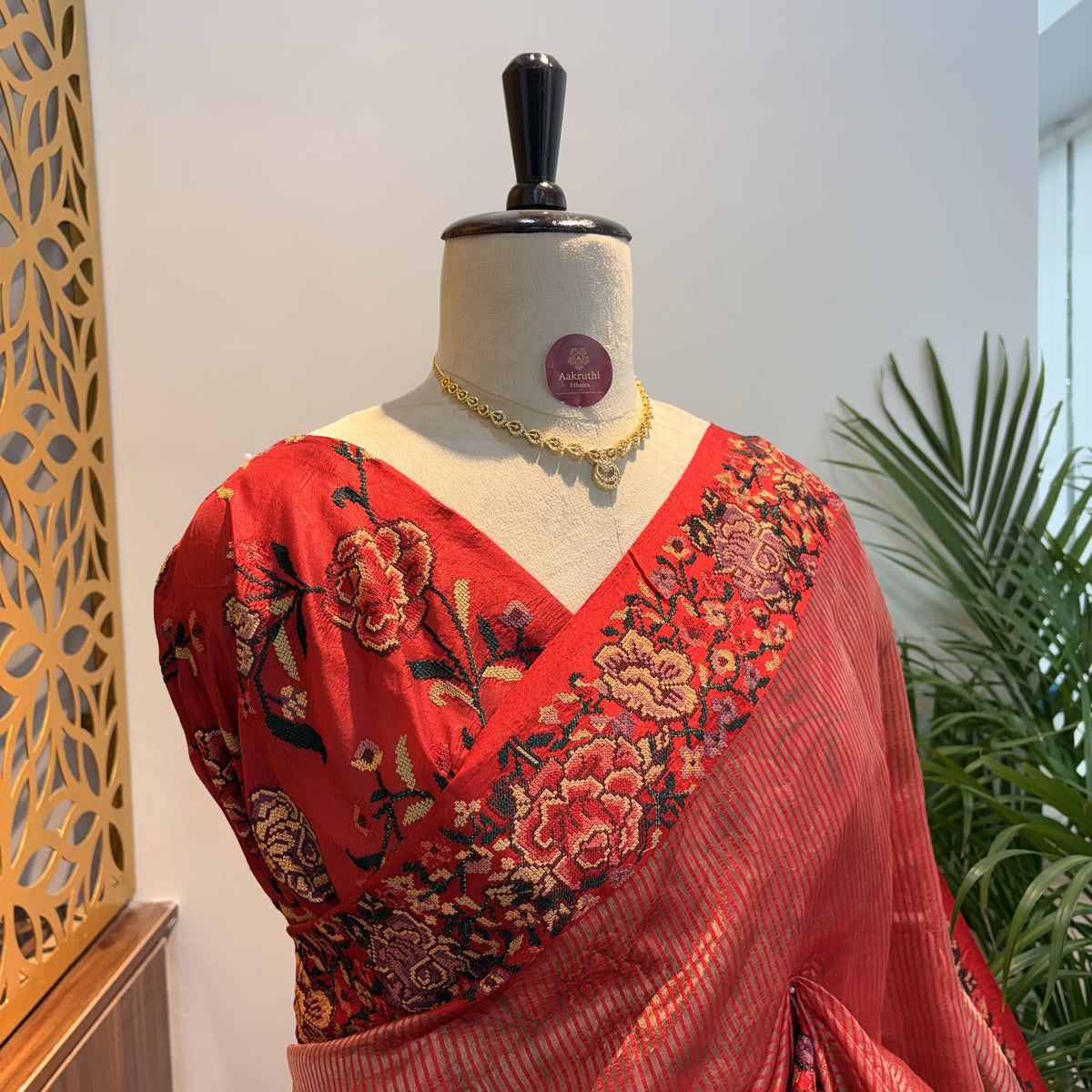 Red Pure Tissue Embroidered Saree
