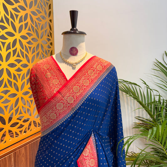Ink Blue Banarasi Pure Crepe Saree